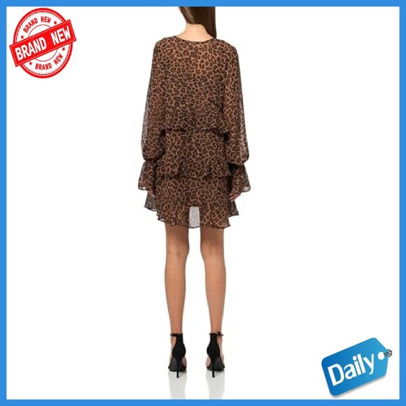 Flowy V-Neck Mini Dress with Ruffled Tiers - Casual Wear - Picture 3 of 4